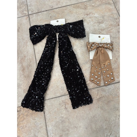 a new day Accessories - A New Day Bow Hair Clips Set of 2‎ Black Sequin Rhinestone Satin NWT Gift
